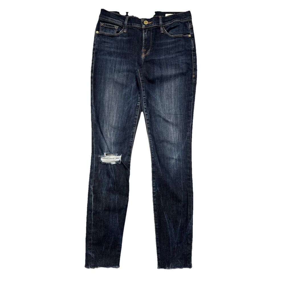 Frame Le Skinny de Jeanne Jeans 26 (27x27.5) Blue Distressed Stretch Denim Women